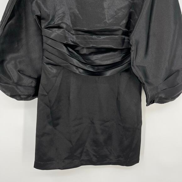h:ours | Cristiano Mini Dress in Black Noir Satin Statement Sleeve Sheath M - Picture 8 of 14